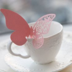 12pcs Butterfly Shaped Wedding Party Table Paper Name Place Cards Wine Glass Decorative Cards (Pink)