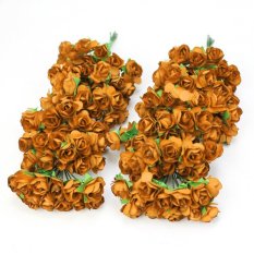 144X Mini Petite Artificial Paper Rose Bud Flower Wedding Card Candy Decoration Orange (Intl)