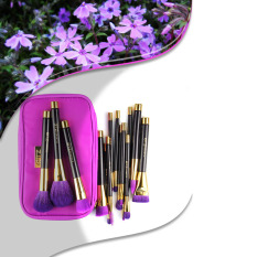15-Piece Makeup Brush Kit with Bag and Silica Glove Scrubber (Purple) - Intl
