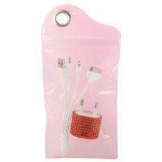 2 in 1 EU Plug Diamond Encrusted Travel Charger + (8 Pin + Micro USB + 30 Pin) Multi-function USB Charger Cable with Smile Face for iPhone 6 6 Plus / iPhone 5 5S 5C / iPad / iPod / Samsung / Sony Ericsson / Nokia / LG(Red) (Intl)