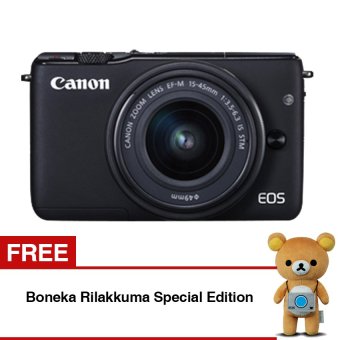 Canon EOS M10 Mirrorless Lensa KIT EF-M15-45mm - Koneksi WIFI/NFC - Hitam + Gratis Boneka Rilakkuma Edisi Spesial  