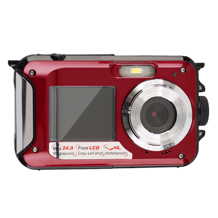 Digital Camera Waterproof 24MP MAX 1080P Double Screen16x Zoom Camcorder Red  