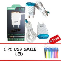 Grade AA 888 2,1A 15W Smart Fast Charger With 3 Outputs + FREE USB Smile Led