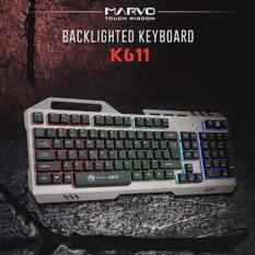 Marvo Gaming Keyboard K611 - Rainbow Color - Metal Panel - Silver