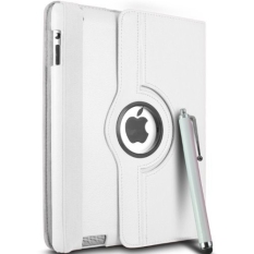 Moonmini Case for Apple iPad 2 3 4 Generation + Stylus - White 360 Degree Rotation Smart Cover PU Leather Protective Cover Case Shell