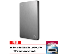 Seagate Backup Plus Slim 2TB : HDD - HD - Hardisk External 2.5 - Silver + Gratis Flashdisk 16Gb Transcend