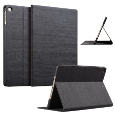 Slim Wood Grain Case PU Leather Cover for Apple iPad Air 1 / iPad Air 2 (Black)