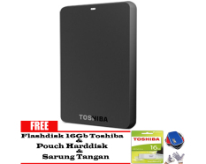 Toshiba Canvio Basics 1TB - HDD / HD / Hardisk Eksternal - Hitam + Gratis Flashdisk 16GB Toshiba + Pouch Harddisk + Deli Gloves Universal / Sarung