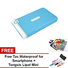 Transcend Harddisk Eksternal Antishock 25M3B 1TB - Aqua + Gratis Tongsis Mini Lipat + Tas Waterproof for Smartphone