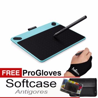 Wacom Intuos Comic CTH-490 Pen & Touch Small Mint Blue + Gratis Softcase & Antigores