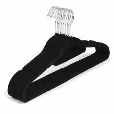 360DSC 10Pcs Flocking Non-slip Traceless Coat Hangers Clothes Rack - Black - intl