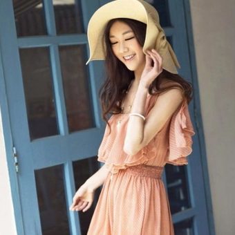 HKS Light Coffee Straw Cap Womens Bowknot Wide Large Brim Summer Beach Sun Hat  