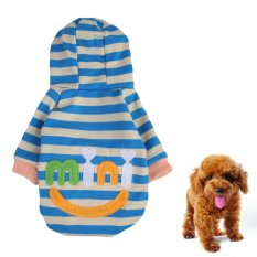 New Fashion Pet Dog Cat Mini Smile Strip Hoodies Puppy Coat Clothes Blue L