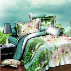 3D Swan Single Size Bedding Set Sheet Pillowcase Quilt Queen Duvet Cover (Intl)
