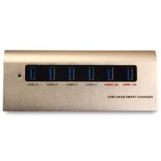 4 Ports USB3.0 Hub 2 Charging Ports with Power Supply Adapter USB Cable for Cellphone Mouse Keyboard PC Other USB Devices (GOLDEN) - Intl