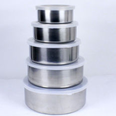 5x Stainless Steel Food Container Set Crisper Storage Lunch Box Bowls With Lids (Intl)