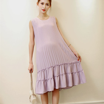 0067# Pleated Chiffon Maternity Beach Dress - intl  