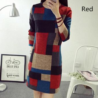 016 Autumn Winter Women's Clothes Mini Dresses High Waist Long-sleeved Plaid Wool A Word Skirt (Red) - intl  