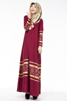 028 # Malaysian Indonesian Muslim dress long national dress dress (wine red) - intl  