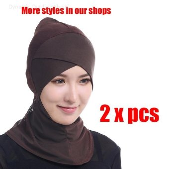 (2 pcs)Tudung Inner Cap Muslim Cross Render Cap Lace Hijab - coffee - intl  