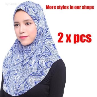 (2 pcs)Women Scarf muslim headscarf fashion headband Soft hijab - blue pattern - intl  