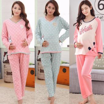 2 Piece Set Knitted Cotton Pregnant woman pajamas breast-feeding clothes NO:4 - intl  