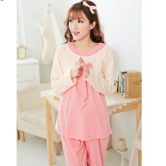 2 Piece Set Knitted Cotton Pregnant woman pajamas breast-feeding clothes -Pink - intl  
