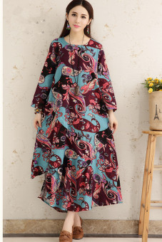 2015 New Autumn Style BIG SIZE Embroidery Flower Cotton Dress - Intl?  