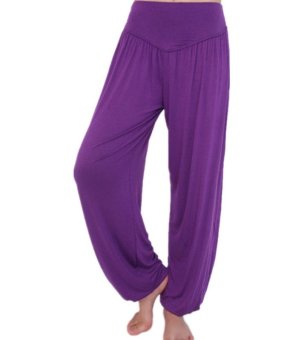 2015 New Women casual harem pants high waist sport pants dance club wide leg loose long bloomers trousers plus size Purple S-3XL  