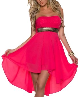 2015 New Women's Sexy Clubwear Strapless Chiffon Asymmetrical Herm Dresses Lace Bra Causal Dress Red N158 - Intl  