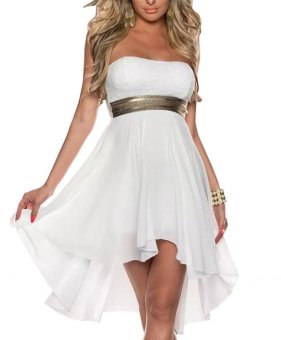 2015 New Women's Sexy Clubwear Strapless Chiffon Asymmetrical Herm Dresses Lace Bra Causal Dress White N158 - Intl  
