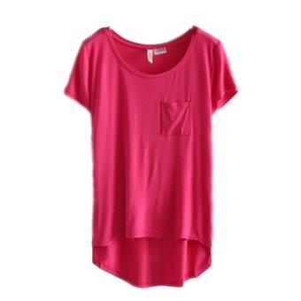 2015 New Womens Short Sleeve Irregular T-shirts (Rose red) (Intl)  