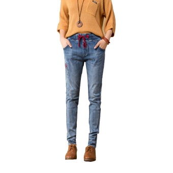 2016 autumn new jeans pants female loose jeans thin elastic waist tie Haren slacks - intl  