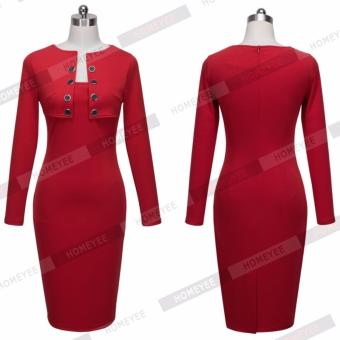 2016 Autumn Winter Women Business Casual Sliming Pencil Dresses Elegant Long Sleeve Office Ladies Wear To Work (red) - intl  