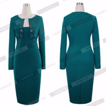 2016 Autumn Winter Women Business Casual Sliming Pencil Dresses Elegant Long Sleeve Office Ladies Wear To Work (turquoise) - intl  