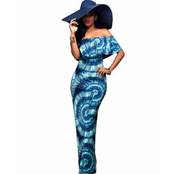 2016 Boho Fashion Sexy Bodycon Long Summer Dresses Off The Shoulder Strapless Flower Print Backless Elegant Party Maxi Dress?Blue printing? - intl  