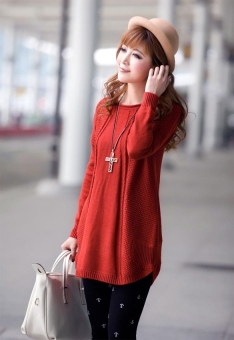 2016 Fashion beautiful Women Ladies Loose Long Sleeve Knit Pullover Cardigan Tops Sweater Big Size(Red) - intl  