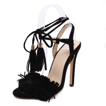 2016 Fashion Brand Women Summer Shoes Gladiator High Heel Sandals Tassels, Black (Intl)  