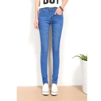 2016 Jeans Womens High Waist Elastic Skinny Denim Long Pencil Pants Plus Size 36 Woman Jeans Camisa Feminina Lady Fat Trousers?light blue ? - intl  