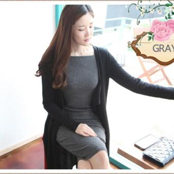 2016 Long Sleeve Winter Autumn Dress Fashion Cotton Maxi Dresses Plus Size Women Clothing Sexy Black Red Gary Bodycon Dress(grey) - intl  