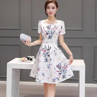 2016 new fashion HOT sale summer women part close-fitting slim club casual A-line dress floral print O-neck short sleeve dress(floral) - intl  