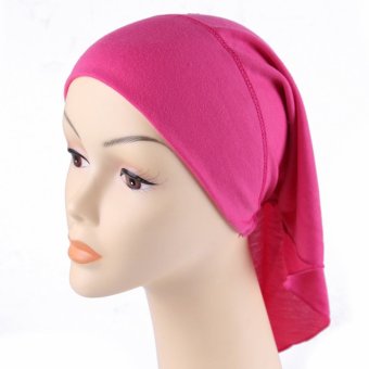 2016 new fashion Hot Sale Women's White Polyester Cotton Hijab Underscarf Caps Muslim Head Cover Scarf rosy red  