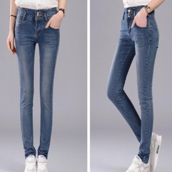 2016 New Han Edition Women's Jeans Stretch Feet Pants Pencil Pants (dark Blue)  