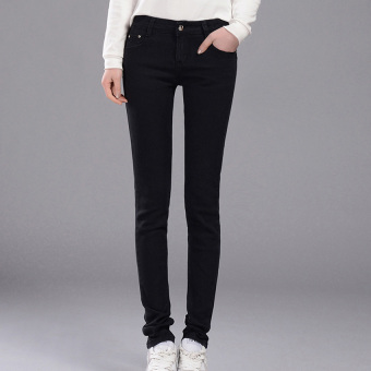 2016 New Korean Large Code Slim Slim Jeans Womens Jeans Waist Pencil Pants (black)  