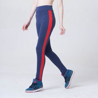 2016 New Womens Leggings High Waist Stitching Leather Yoga Elastic Leggings 6B05C (Navy-red) - intl  
