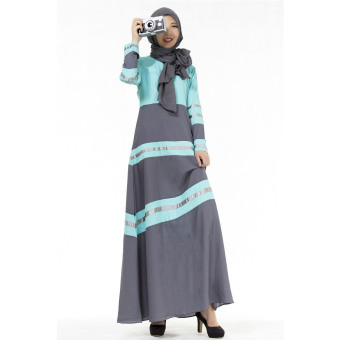 2016 Summer Muslim Women's Patchwork Chiffon Casual Middle-waisted Long Dress (Blue) (Intl) - intl  