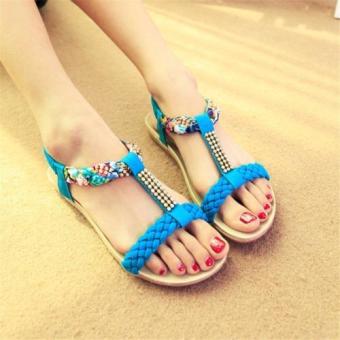 2016 Summer Women Fashion Flat Sandals Boho Wind Sandals (Blue) - intl  