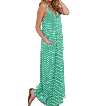 2016 Summer Women Sexy Strapless Polka Dot Casual Loose Long Maxi Dress Sexy Beach Dresses Plus Size Vestidos 6 Color Green - Intl  