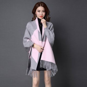 2016 Winter New Women's European Style Knitted Cardigan Hit Color Shawl Coat (Grey) - intl  