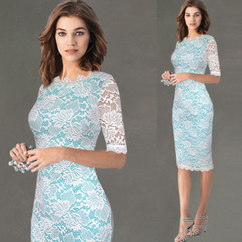 2016 Womens Elegant Delicate Floral Lace Casual Party Evening Bodycon Special Occasion Bridemaid of Bride Dress (light blue) - intl  